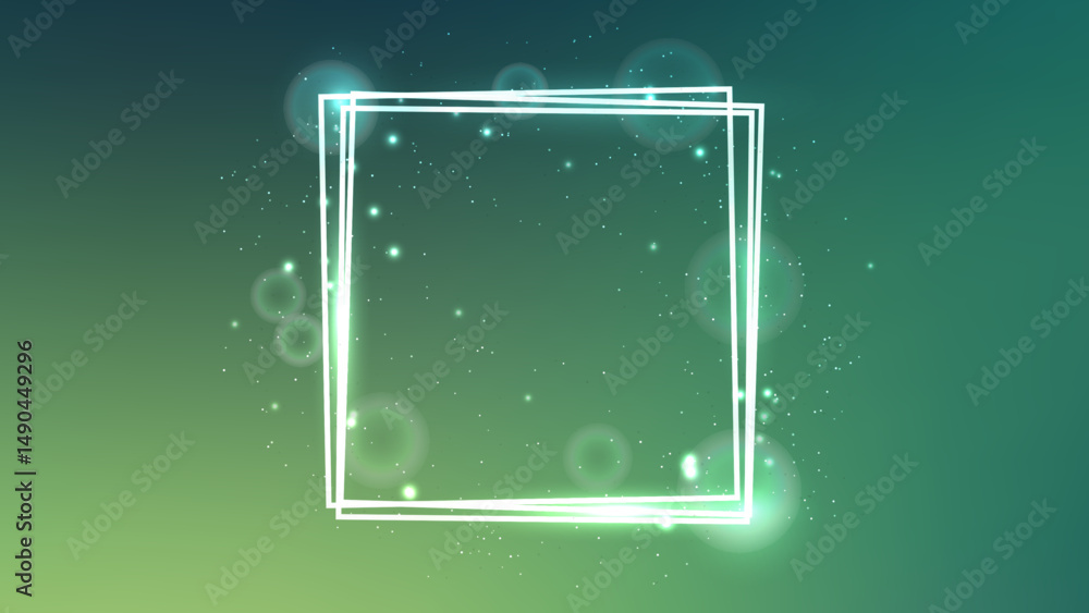 Poster neon square frame with shining effects and sparkles
