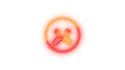 Neon face-frown symbol icon glowing with transparent background