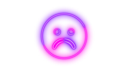 Fototapeta premium Neon face-frown symbol icon glowing with transparent background