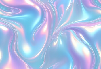 Liquid Pastel Holographic Texture with Iridescent Gloss and Smooth Flowing Waves

