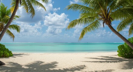 White Sand Beach with Turquoise Water and Palm Trees