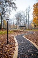 Fototapeta premium Autumn Park Path Gravel Pathway Among Colorful Fall Foliage