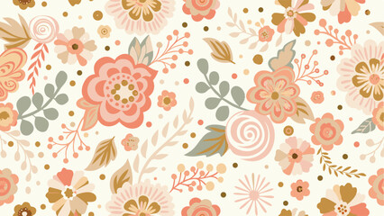 Delicate Floral Pattern in Peach and Cream Tones.