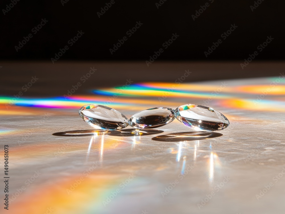 Poster prismatic light refraction through transparent gemstone objects