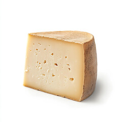 A wedge of hard cheese with holes isolated on a white background