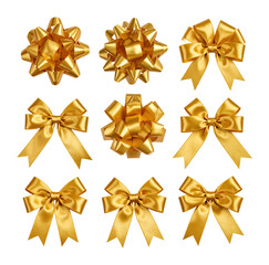 Meticulously Arranged Golden Ribbon Bows on a Pristine Background, Isolated on Transparent Background