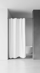 Naklejka premium Minimalist Bathroom Design with a White Shower Curtain