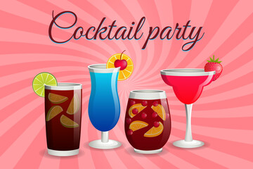 Cocktail party. Poster, banner, placard. Vector illustration.