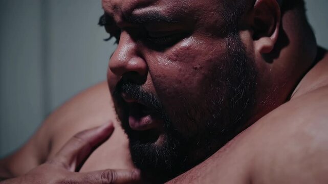 Overweight man showing different facial expressions