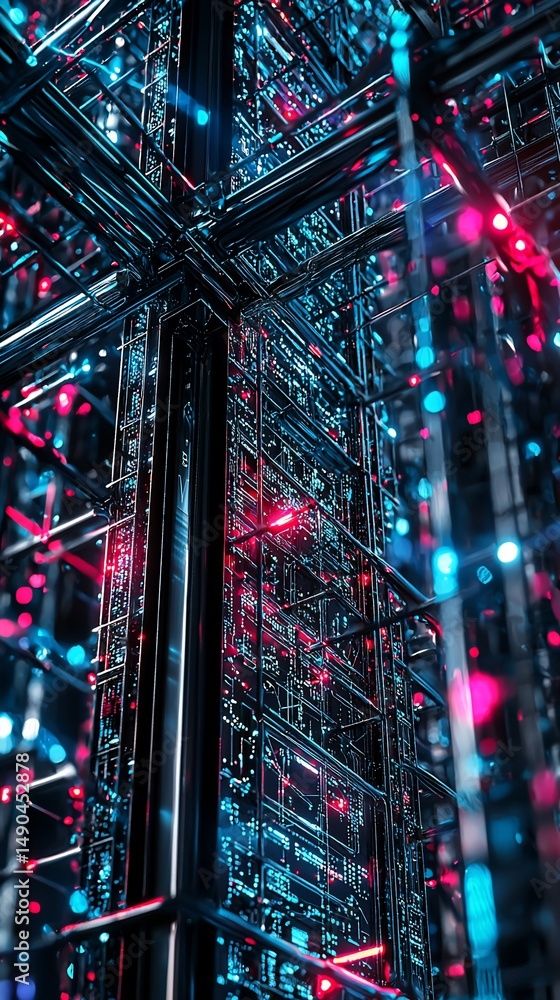 Aufkleber futuristic interconnected network infrastructure with dynamic lighting effects
