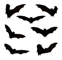 Naklejka premium Minimalist Bat Silhouettes in Shadowy Night Art for Creative Projects, Isolated on Transparent Background