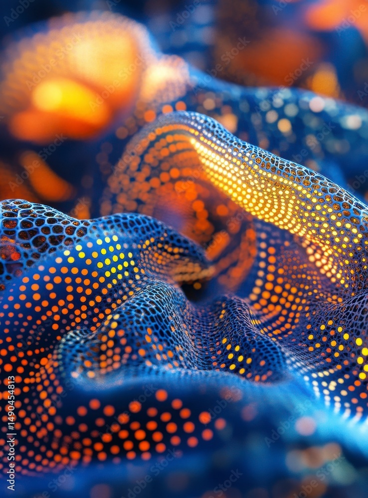 Poster abstract digital wave background with orange and blue gradient mesh