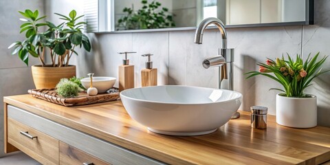 Fototapeta premium Modern Bathroom Sink with Faucet, bathroom decor, bathroom accessories