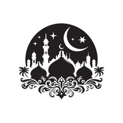 Eid Al Adha Silhouette Vector Illustration, Solid White Background.