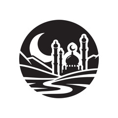 Eid Al Adha Silhouette Vector Illustration, Solid White Background.