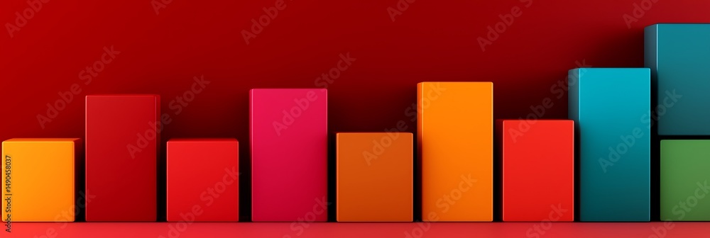 Aufkleber colorful 3d bar graph on a red background, representing data visualization or business analytics.