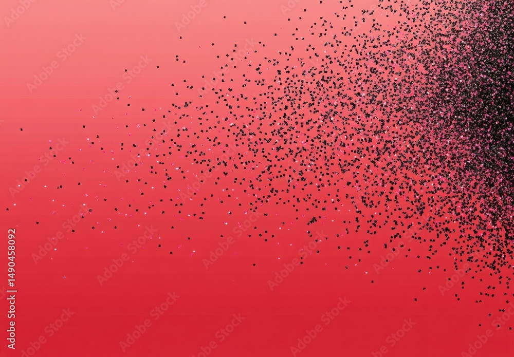 Poster abstract red and pink gradient background with black scattered particles
