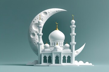 Radiant Mosque with Lunar Cradle on a Soft Eid Horizon