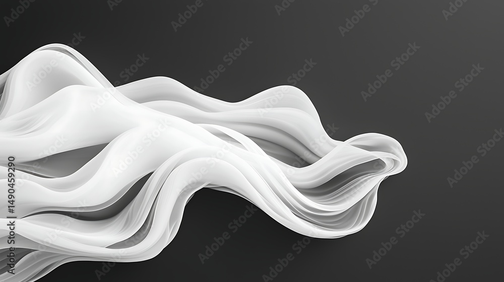 Aufkleber flowing white abstract waves on a dark background create a sense of movement and elegance.