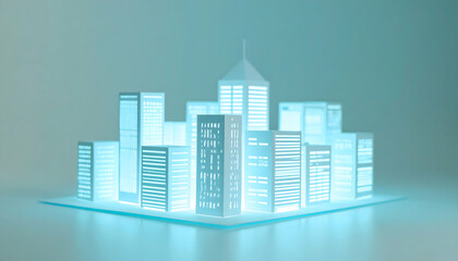 Futuristic Smart City at Night: Blue Neon Lights and Network Connections