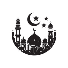 Eid Al Adha Silhouette Vector Illustration, Solid White Background.