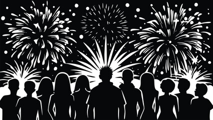 Fireworks Silhouette – Celebration Night Scene Vector Illustration