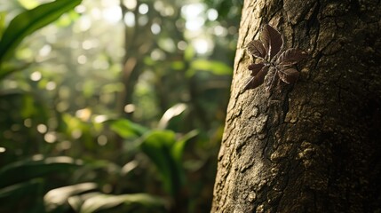 Obraz premium Jungle tree trunk with small leaf