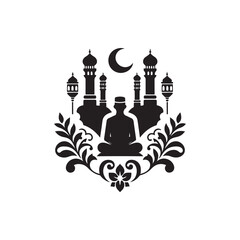 Eid Al Adha Silhouette Vector Illustration, Solid White Background.