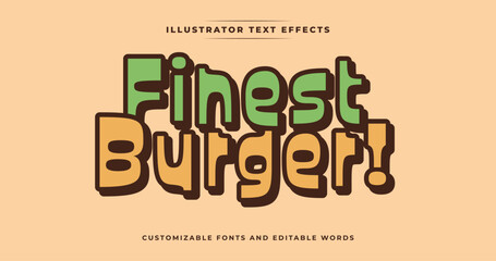Finest Burger: Text effect with vintage stylish colors. A refreshing, bubbly design perfect for modern and fun themes. Vector illustrator effect.