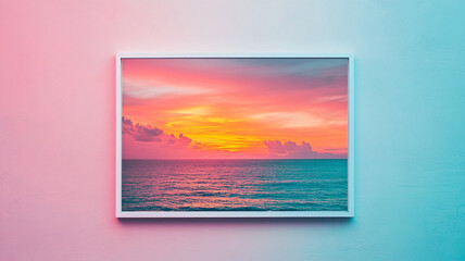 Naklejka premium stunning sunset over ocean, framed beautifully, evokes tranquility and wonder