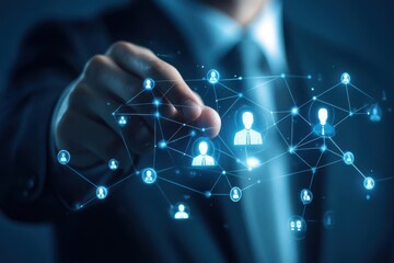 Businessman interacting with digital network of connected people
