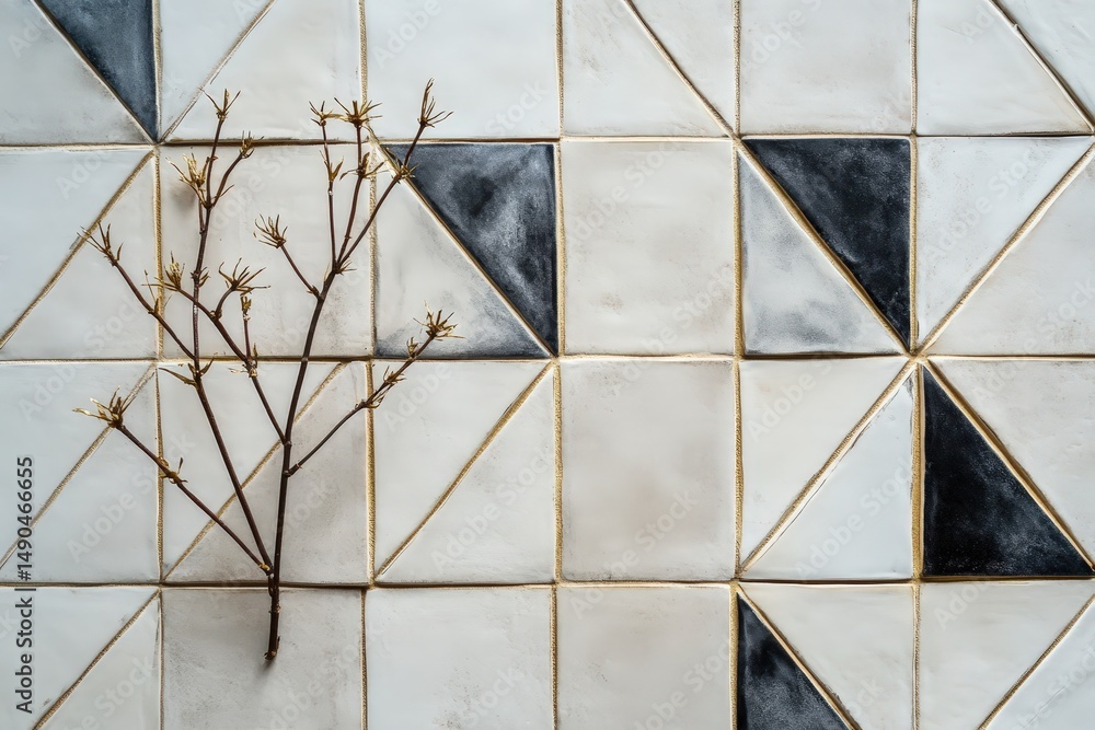 Aufkleber geometric tile pattern with a dry branch.