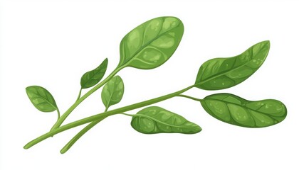 Fototapeta premium Botanical Herb Branch With Lush Foliage On White Background