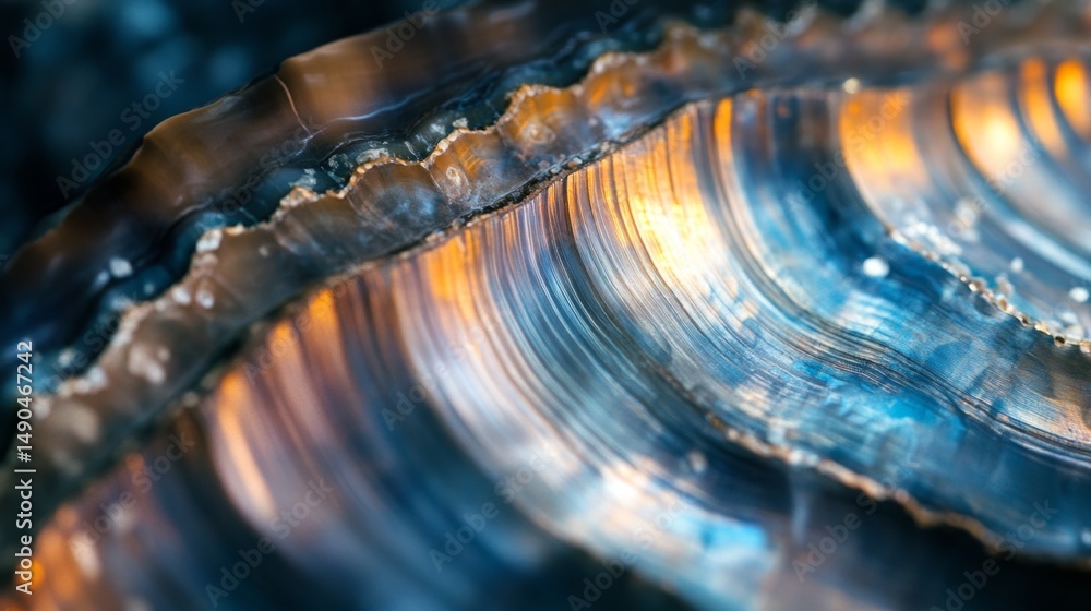 Poster macro view of colorful nacre shell with sparkling patterns and textures