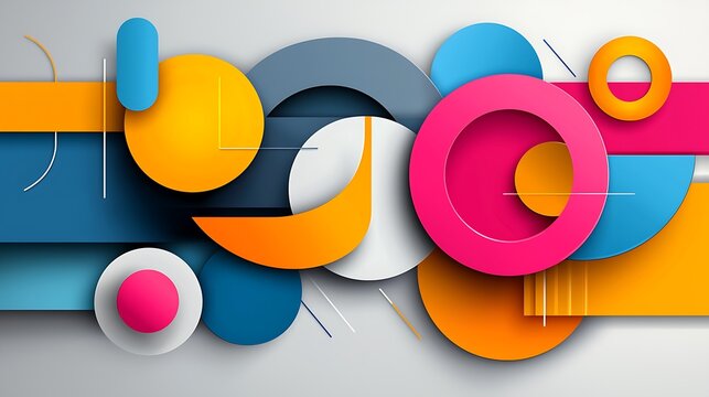 there is a colorful abstract design with circles and dots on a gray background - Powered by Adobe