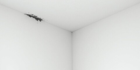 A small area of dark discoloration on a white ceiling corner, indicative of potential water damage or mold growth requiring prompt attention and remediation