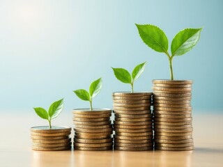 interest rates and dividends, investment returns, income, retirement Compensation fund, investment, dividend tax. pile of coins and upward direction percentage symbol. saving money.