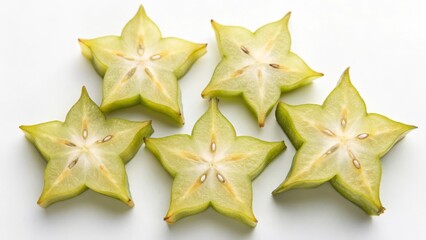 Fototapeta premium Star-shaped fruit slices arranged neatly on a light background.