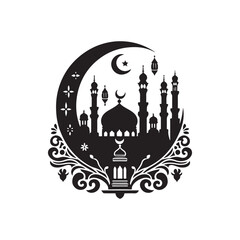 Eid Al Adha Silhouette Vector Illustration, Solid White Background.
