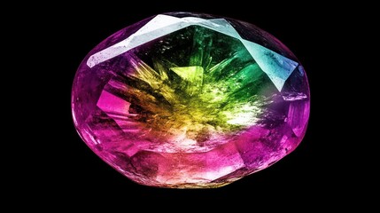 Multicolored gemstone, vibrant hues, brilliant facets