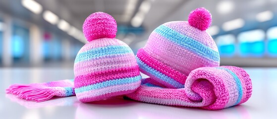 Handmade knit accessories showcase craft fair image collection cozy indoor environment close-up view fashion concept