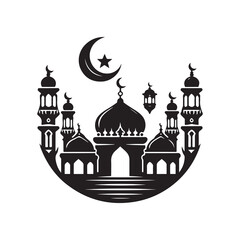 Eid Al Adha Silhouette Vector Illustration, Solid White Background.