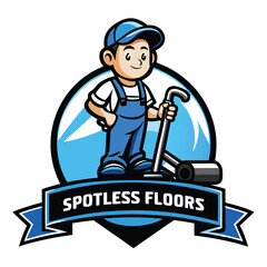 Cartoon man in a cap with spray bottle

Circle with banner

Smiling, confident service provider look

Flat vector art style