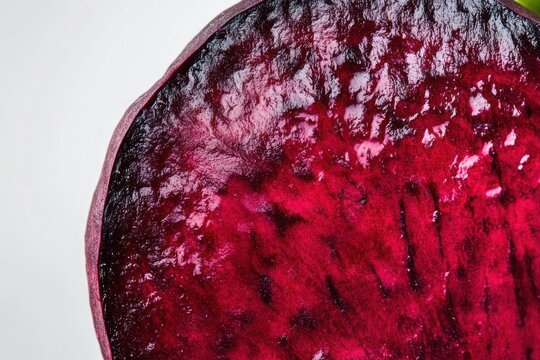 Closeup of a beetroot slice showing rich red texture