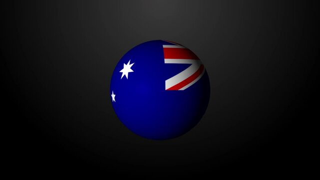 Rotating animation of Australian flag shaped like a ball. 3D animation of Australia icon. 3D logo of Australia.

