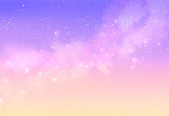 キラキラと輝く星空　背景イラスト　紫　ピンク　グラデーション	