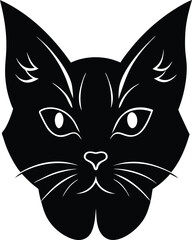 Obraz premium Black cat head silhouette vector with detailed facial features and white outlines