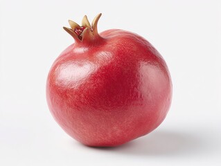 A vibrant, close-up studio shot highlighting the rich texture and color of a whole, fresh pomegranate fruit.