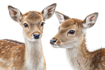 Obraz premium Two Young Deer Head Portraits with Expressions and Soft Fur