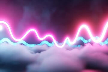 Abstract neon light waves on cloud background graphic design